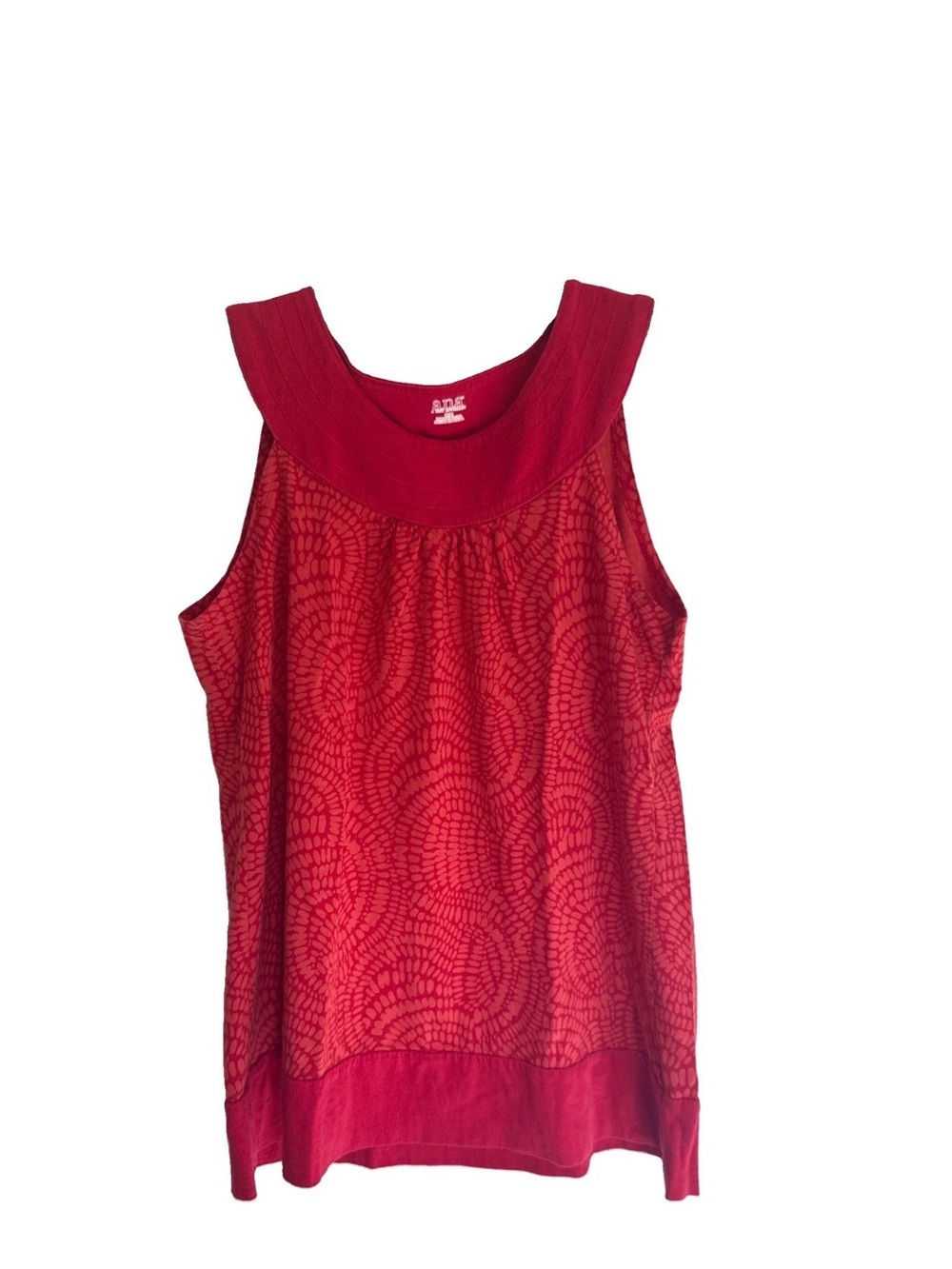 Sleeveless Red Cotton Patterned Scoop Neck Women's Top Size M